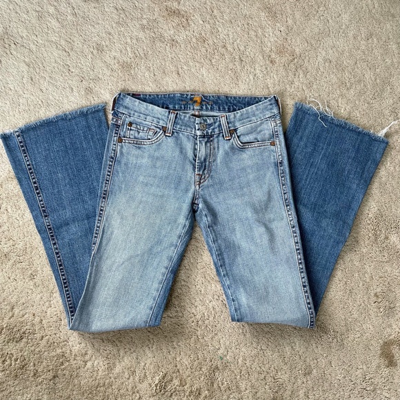 7 For All Mankind "A" Pocket Y2K Pink Stiching Low Rise Boot Cut Jeans Size 27 - Picture 4 of 8